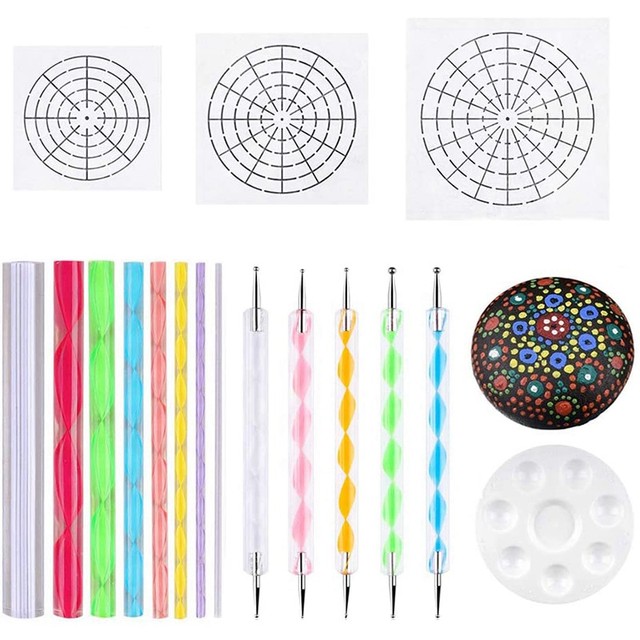 Mandala Dotting Stencil Tools Rock Painting Kit Ball Stylus Dotting Tools Include Stencil, Paint Tray (17 Pack), Other